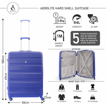 Aerolite 25" (69x50x27cm) Medium Lightweight Hard Shell Luggage Suitcase with 4 Wheels, 82L Capacity - Aerolite UK